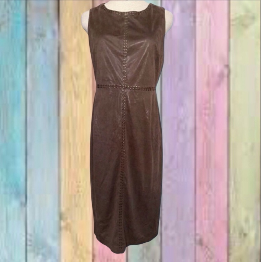 New York & Company Brown Faux Soft Leather Sheath Dress